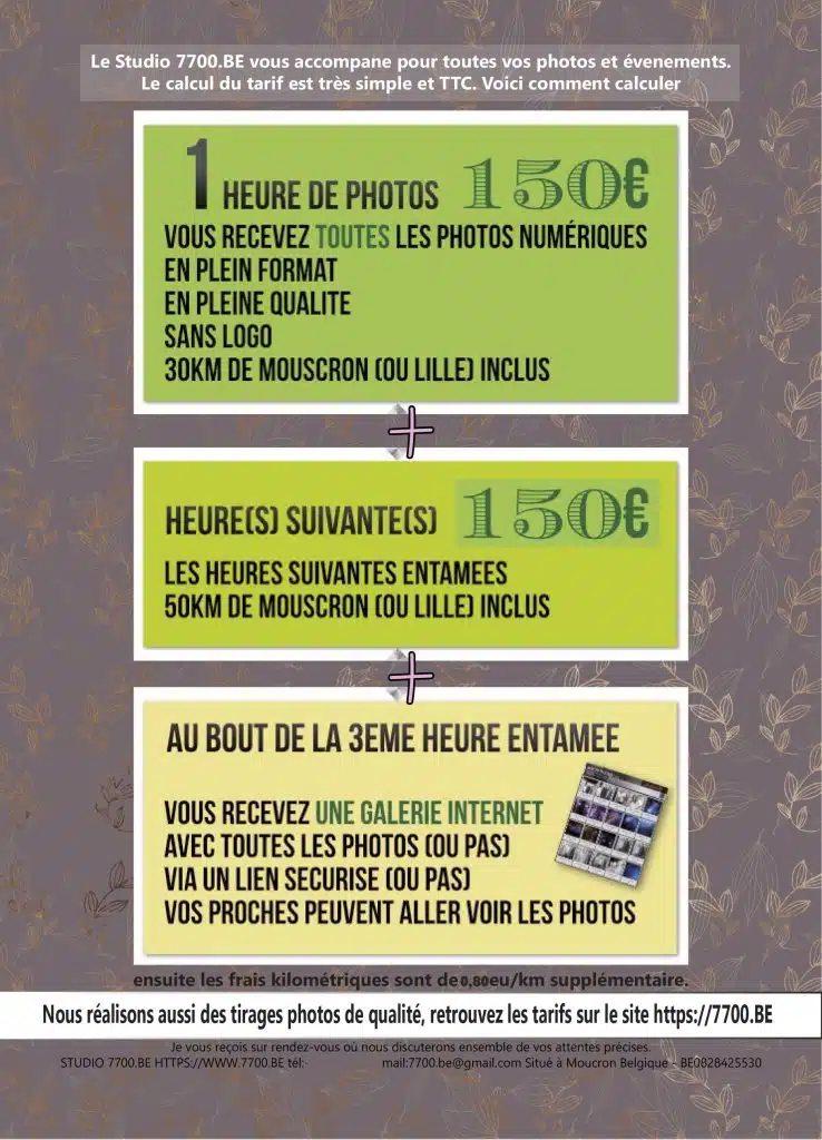 Le tarif pour les photos d'événements (anniversaire, baptême, fête privée, etc.)